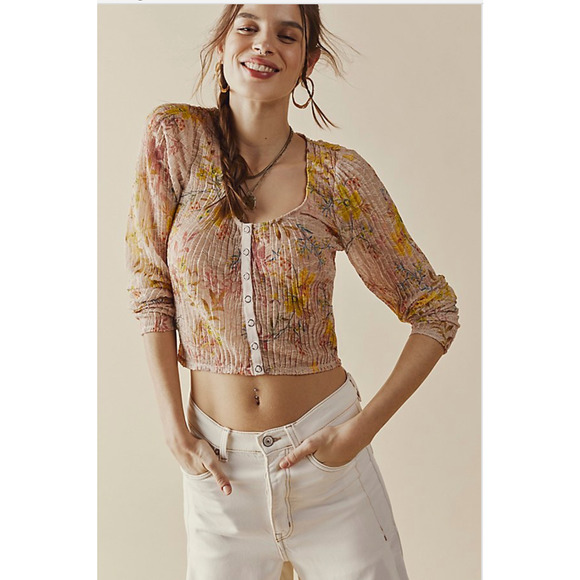 Free People Tops - Free People We The Free Women's Angelina Semi Sheer Floral Top Size Small